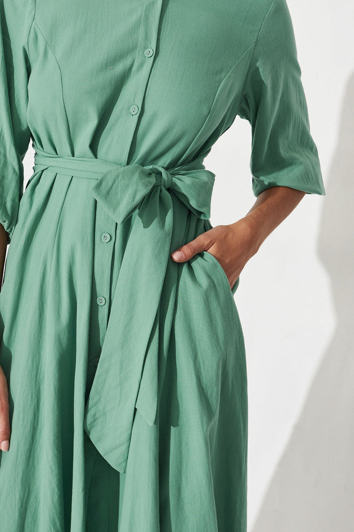Angelica Midi Dress In Green Cotton - detail