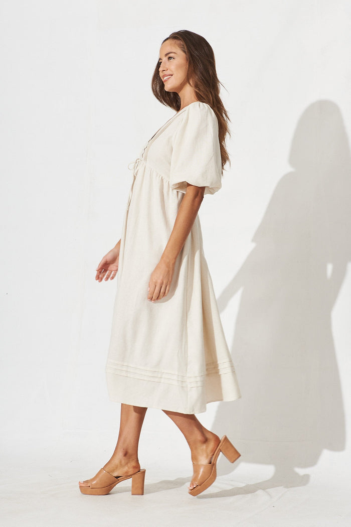 Esther Midi Dress In Beige Linen Blend - side