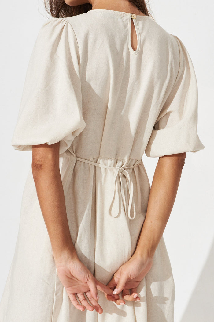 Esther Midi Dress In Beige Linen Blend - detail