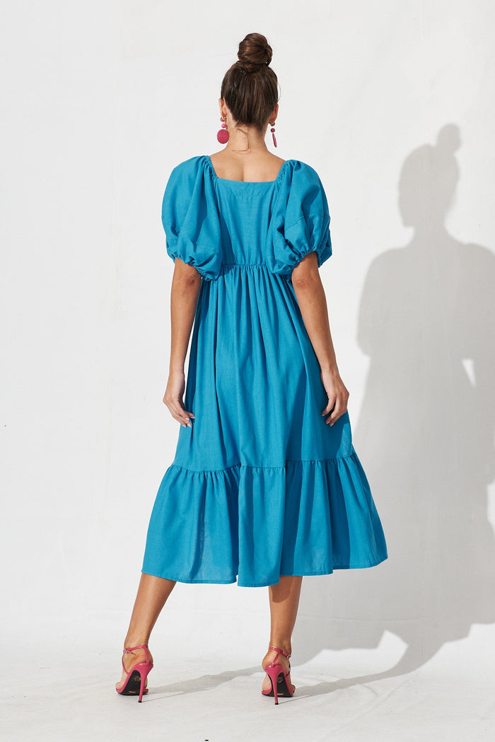 Dayne Midi Dress In Blue Linen Blend - back