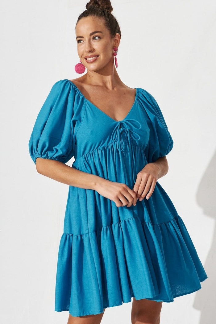 Bombala Dress In Blue Linen Blend - St Frock (Dev)