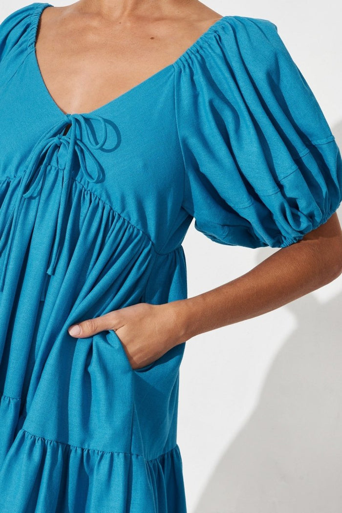 Bombala Dress In Blue Linen Blend - St Frock (Dev)