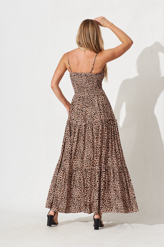Desert Dream Maxi Dress In Brown With Black Leopard - back