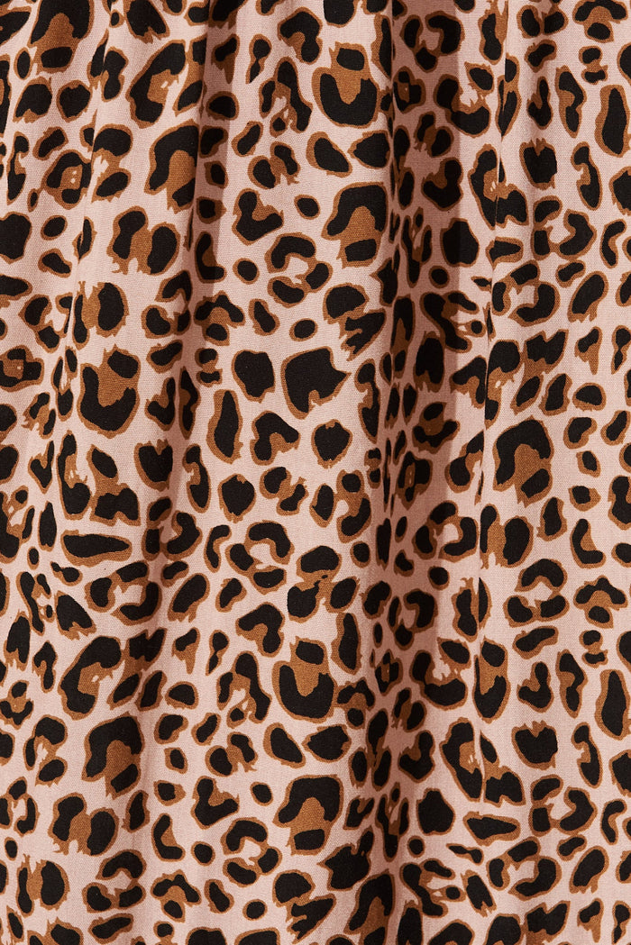 Desert Dream Maxi Dress In Brown With Black Leopard - fabric