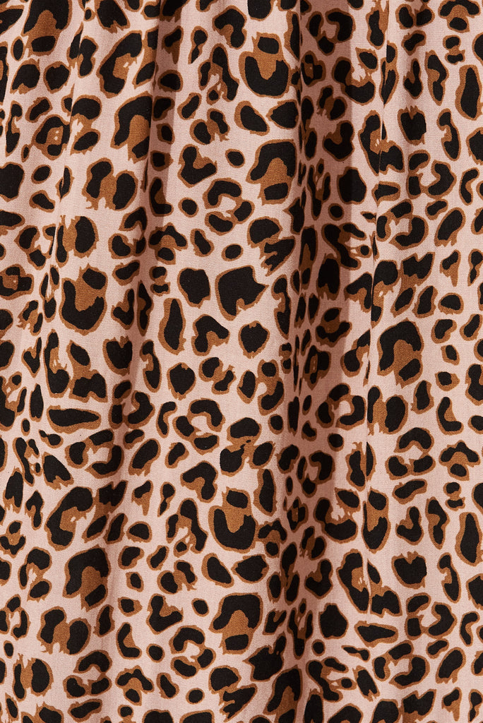 Desert Dream Maxi Dress In Brown With Black Leopard - fabric