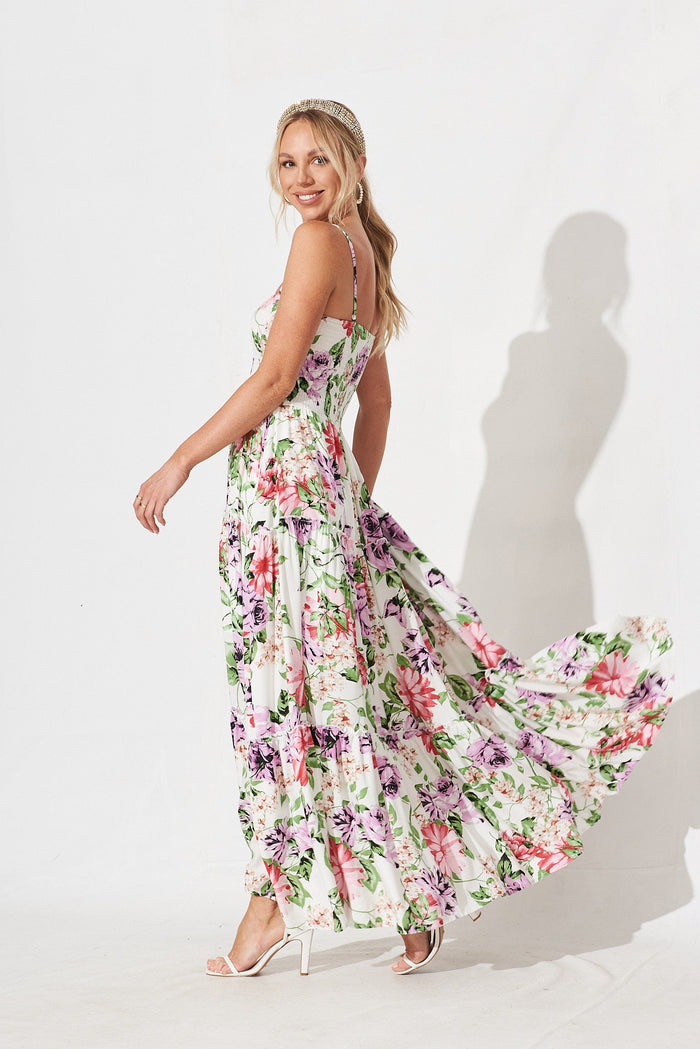 Desert Dream Maxi Dress In White With Multi Floral - side