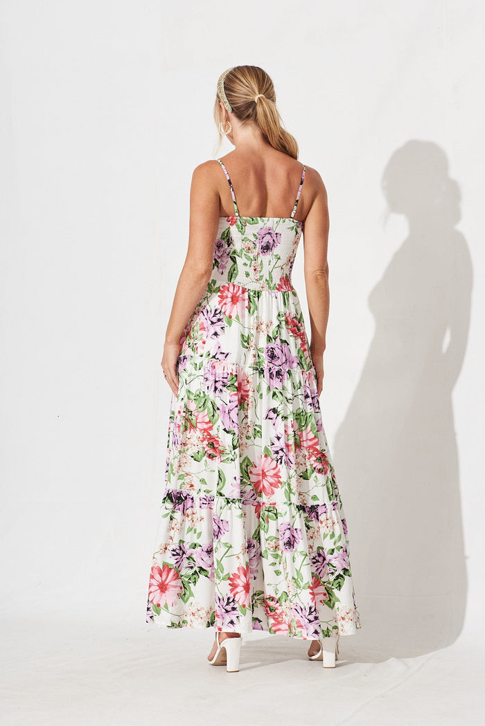 Desert Dream Maxi Dress In White With Multi Floral - back