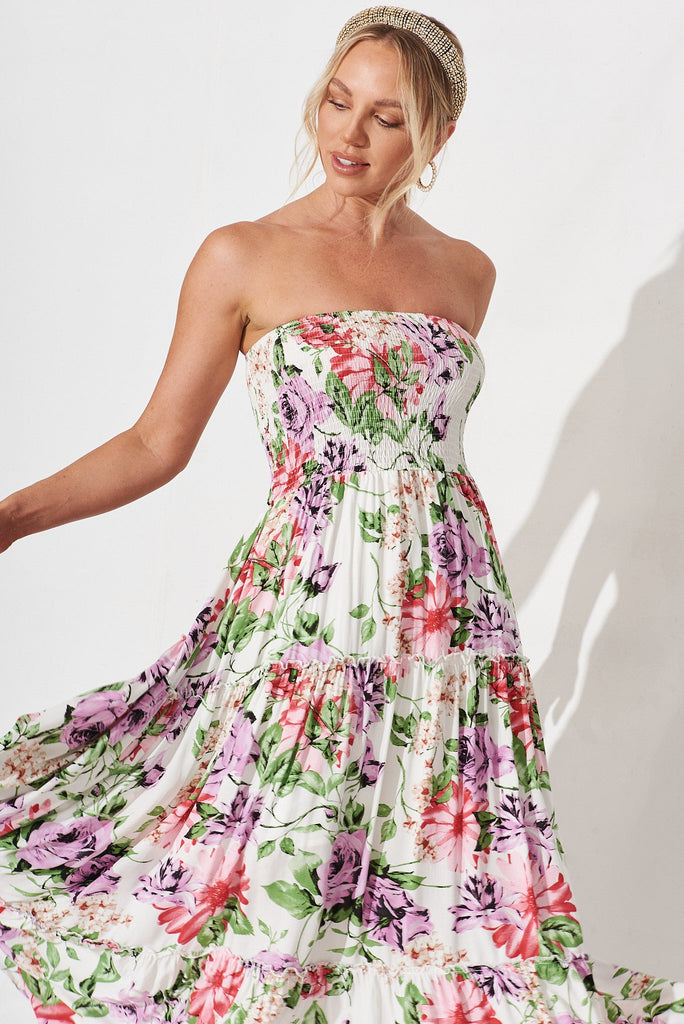 Desert Dream Maxi Dress In White With Multi Floral - front