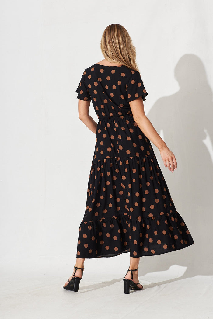 Elxi Maxi Dress In Black With Brown Spot - back