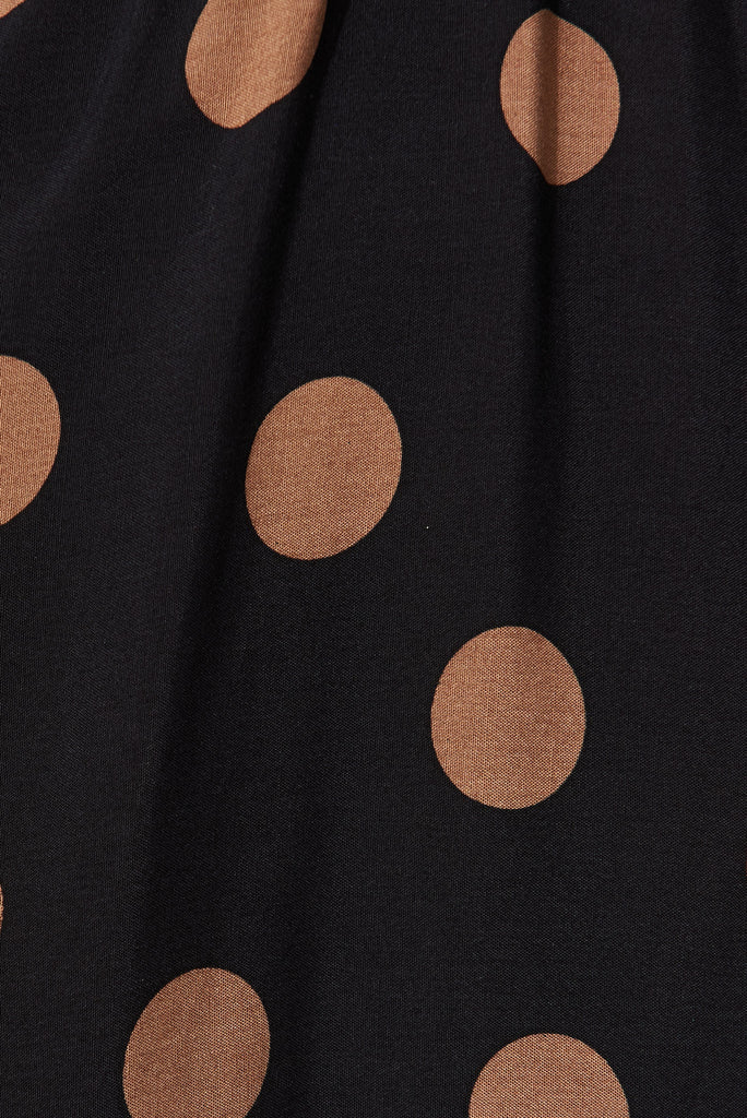 Narooma Dress In Black With Brown Spot - fabric