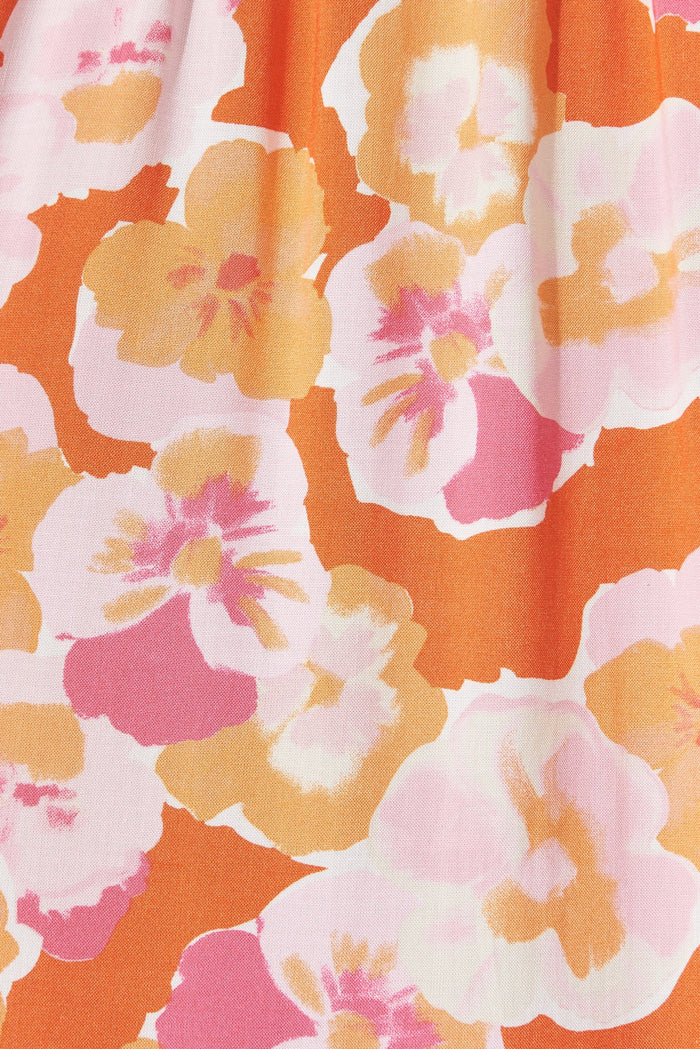 Hanny One Shoulder Midi Dress In Tangerine With Pink Floral - fabric