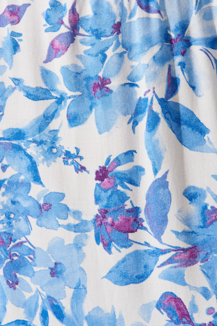 Bari Midi Dress In White With Blue Purple Floral - St Frock (Dev)