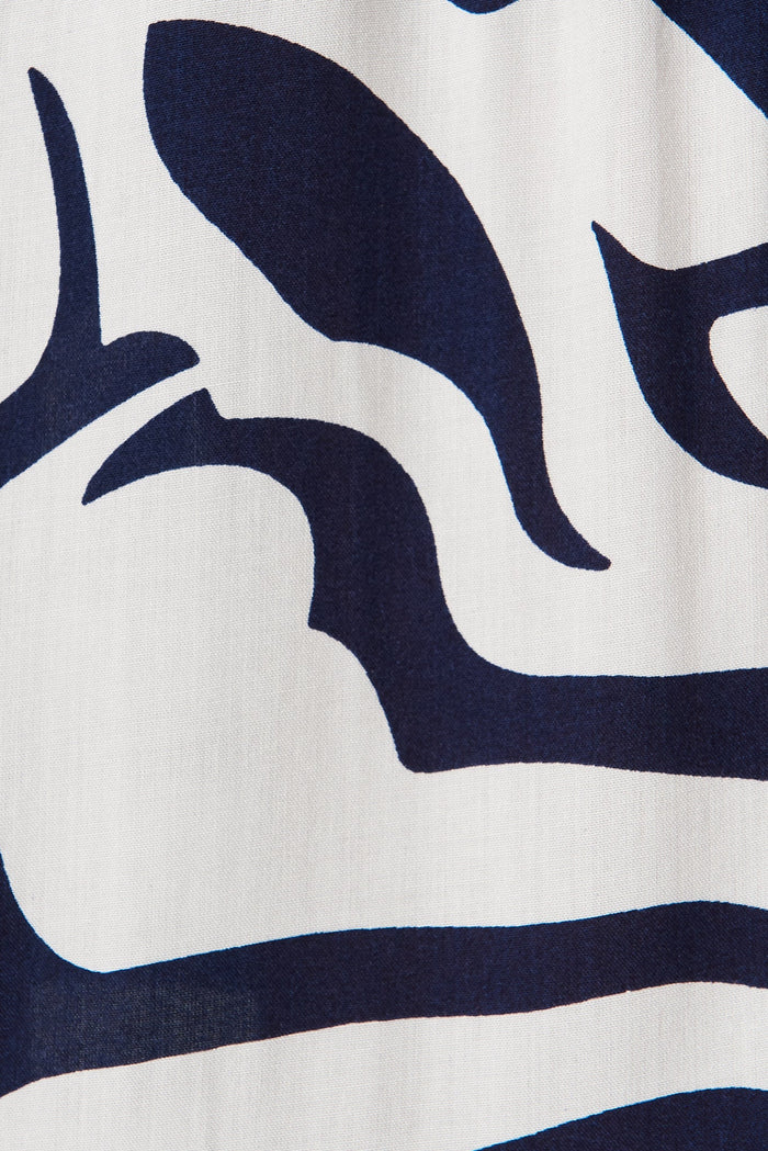 Hamy One Shoulder Midi Dress In White With Navy Zebra Print - fabric