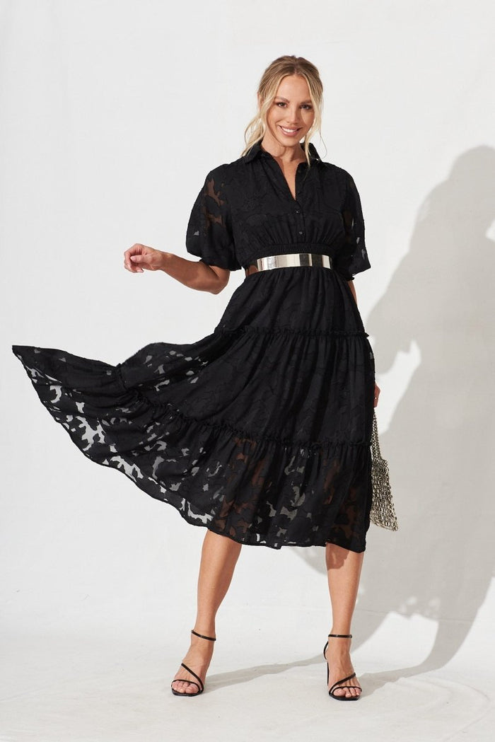 Brittney Maxi Dress In Black Burnout Chiffon - St Frock (Dev)