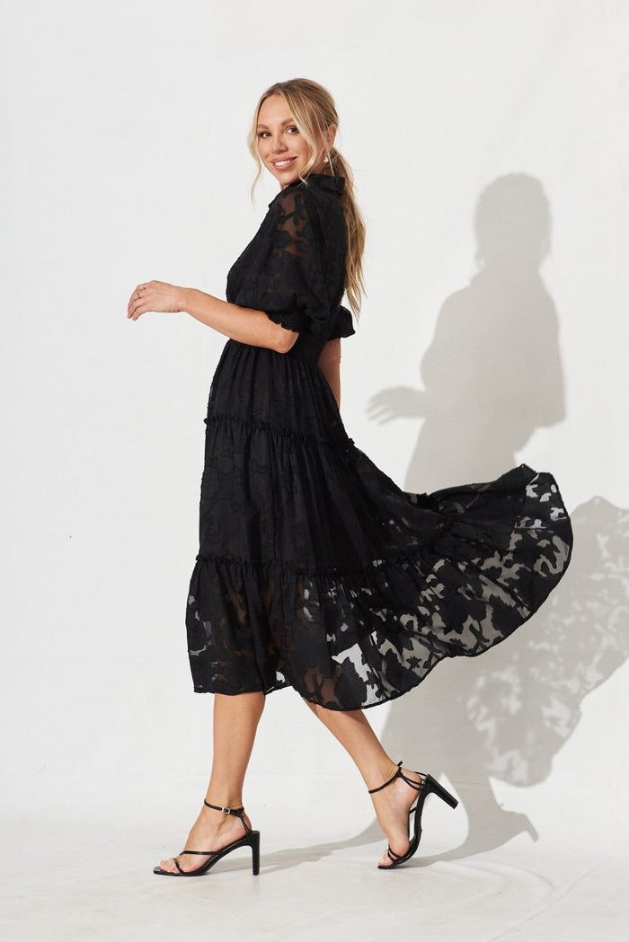 Brittney Maxi Dress In Black Burnout Chiffon - St Frock (Dev)