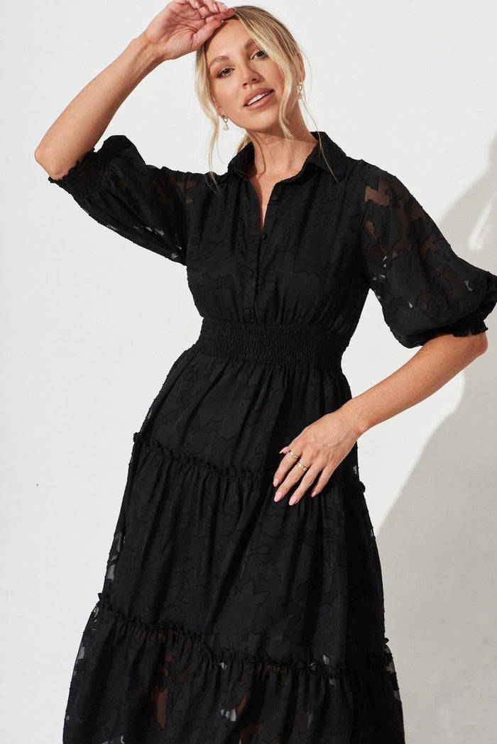 Brittney Maxi Dress In Black Burnout Chiffon - St Frock (Dev)