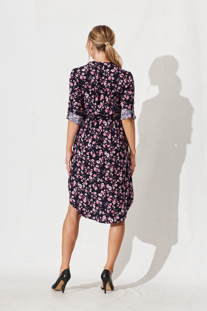 Rival Zip Dress In Navy With Pink Floral - back