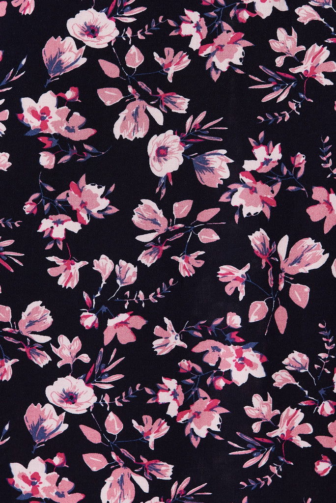 Rival Zip Dress In Navy With Pink Floral - fabric