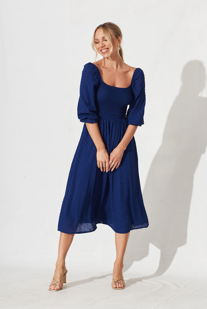 Gregorya Midi Dress In Navy Swiss Dot - full length