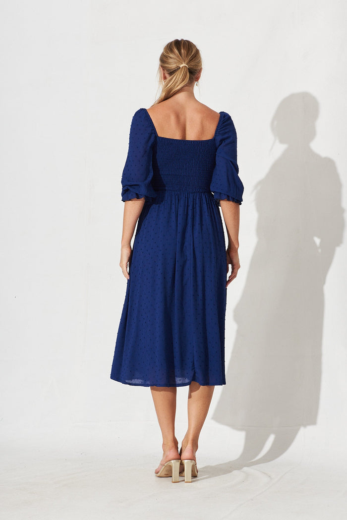 Gregorya Midi Dress In Navy Swiss Dot - back