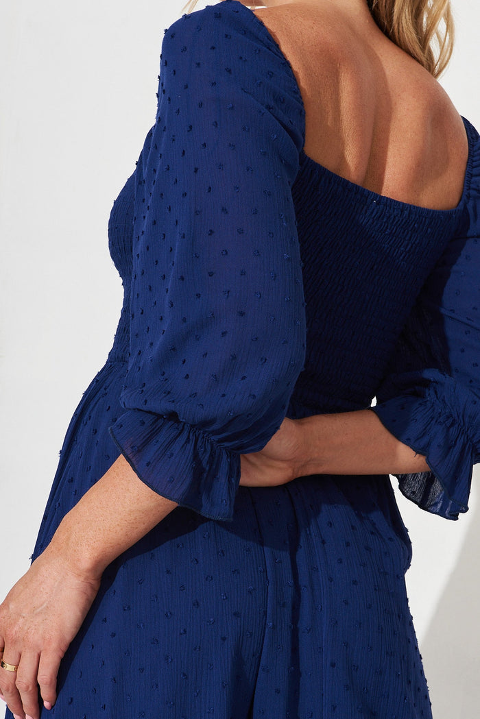 Gregorya Midi Dress In Navy Swiss Dot - detail