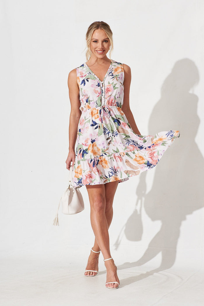 Narooma Dress In Pink With Multi Floral - full length