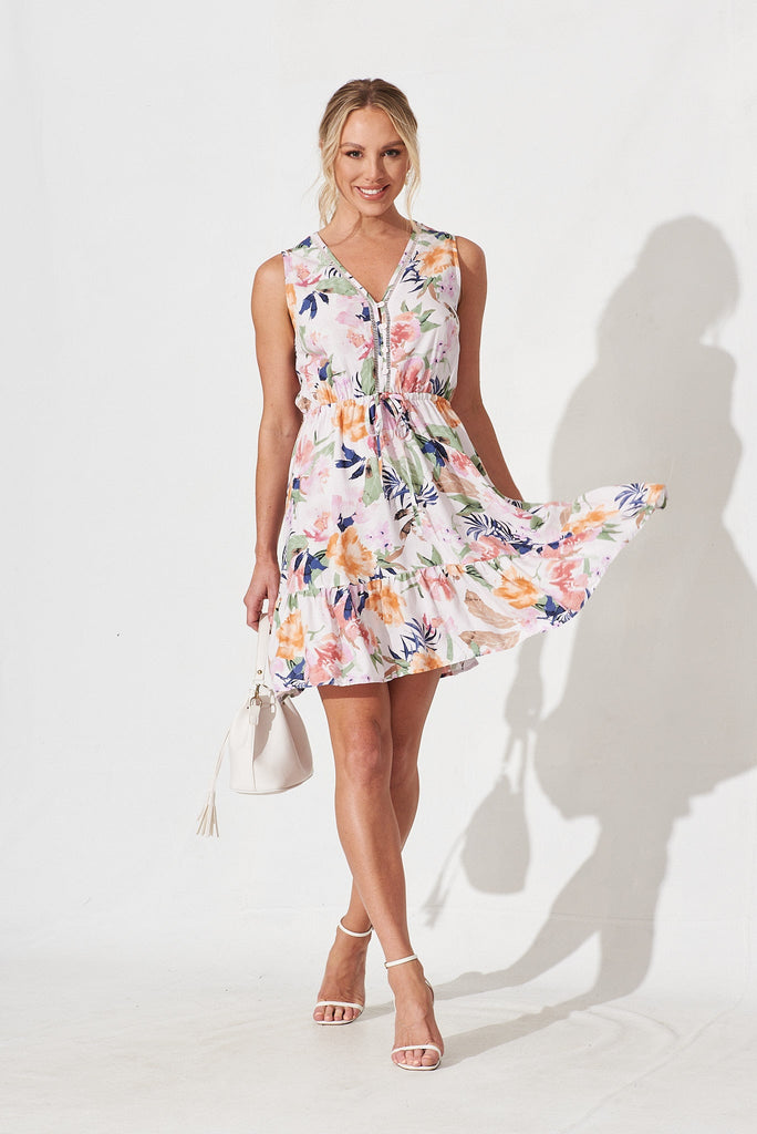 Narooma Dress In Pink With Multi Floral - full length