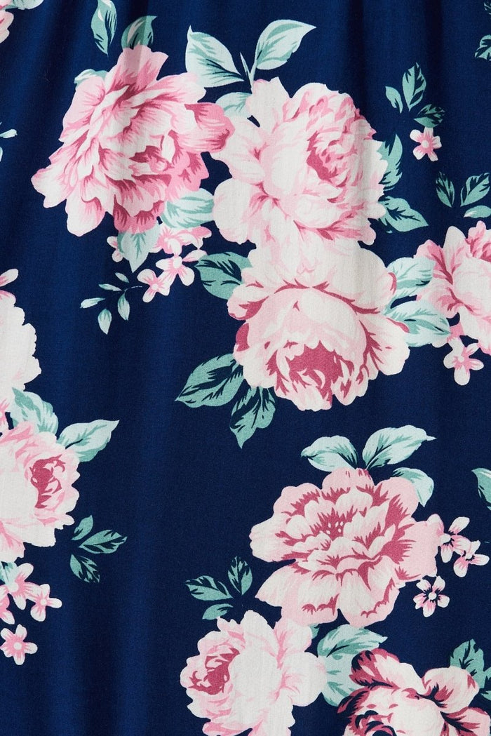 Candie Midi Dress In Navy With Pink Floral - St Frock (Dev)