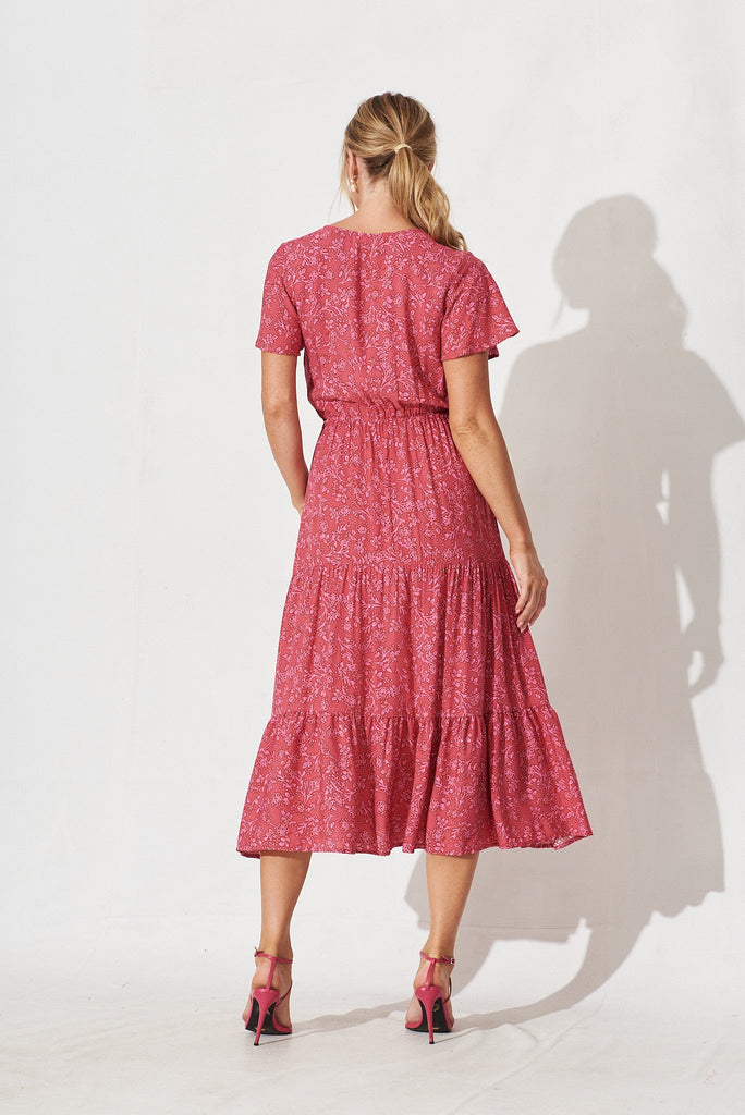 Elxi Maxi Dress In Red With Pink Floral Print - back
