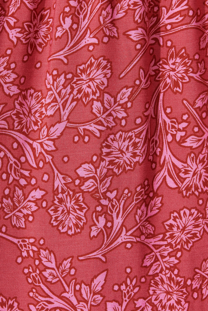 Elxi Maxi Dress In Red With Pink Floral Print - fabric