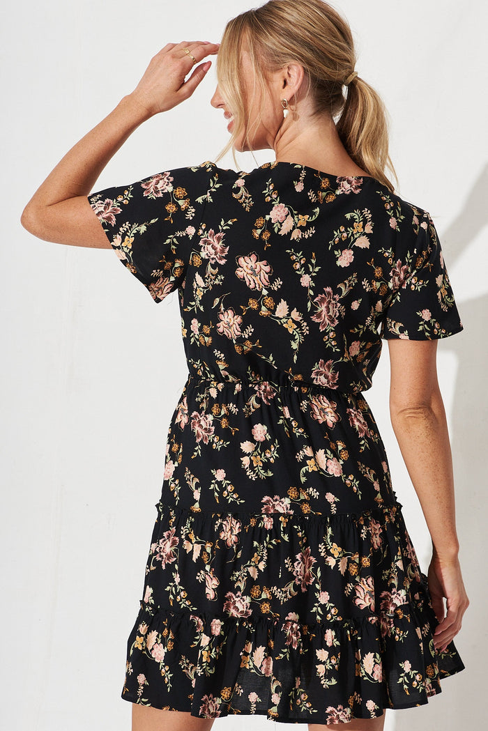 Kimovale Dress In Black With Pink Floral - back