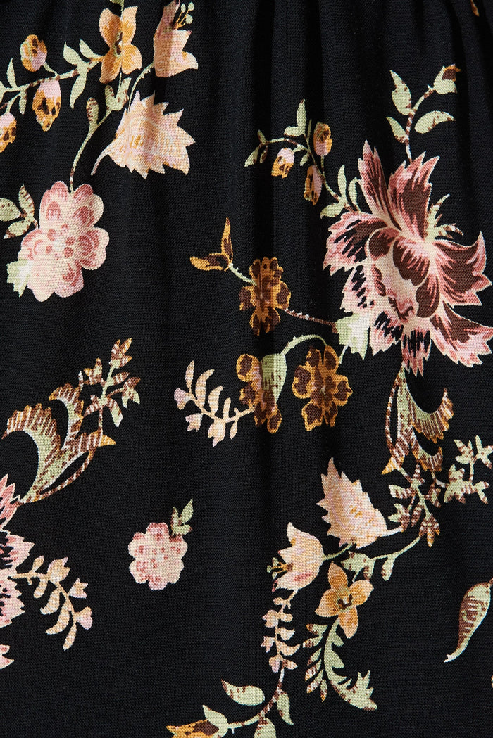Kimovale Dress In Black With Pink Floral - fabric
