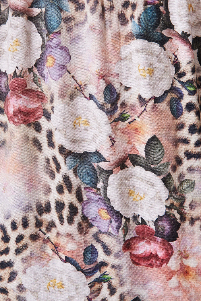 Prissa Dress In Brown Leopard With Pink Floral - fabric