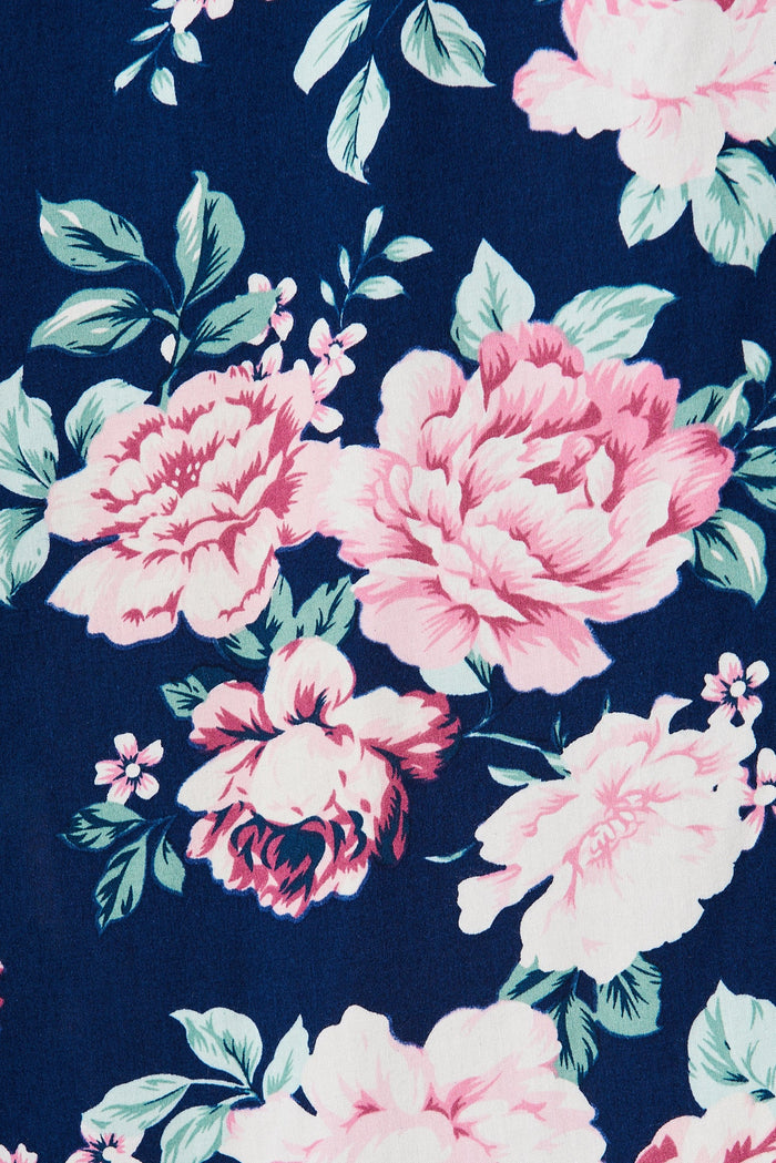 Nikke Midi Dress In Navy With Pink Floral - fabric
