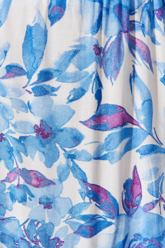 Pisces Dress In White With Blue Purple Floral - fabric