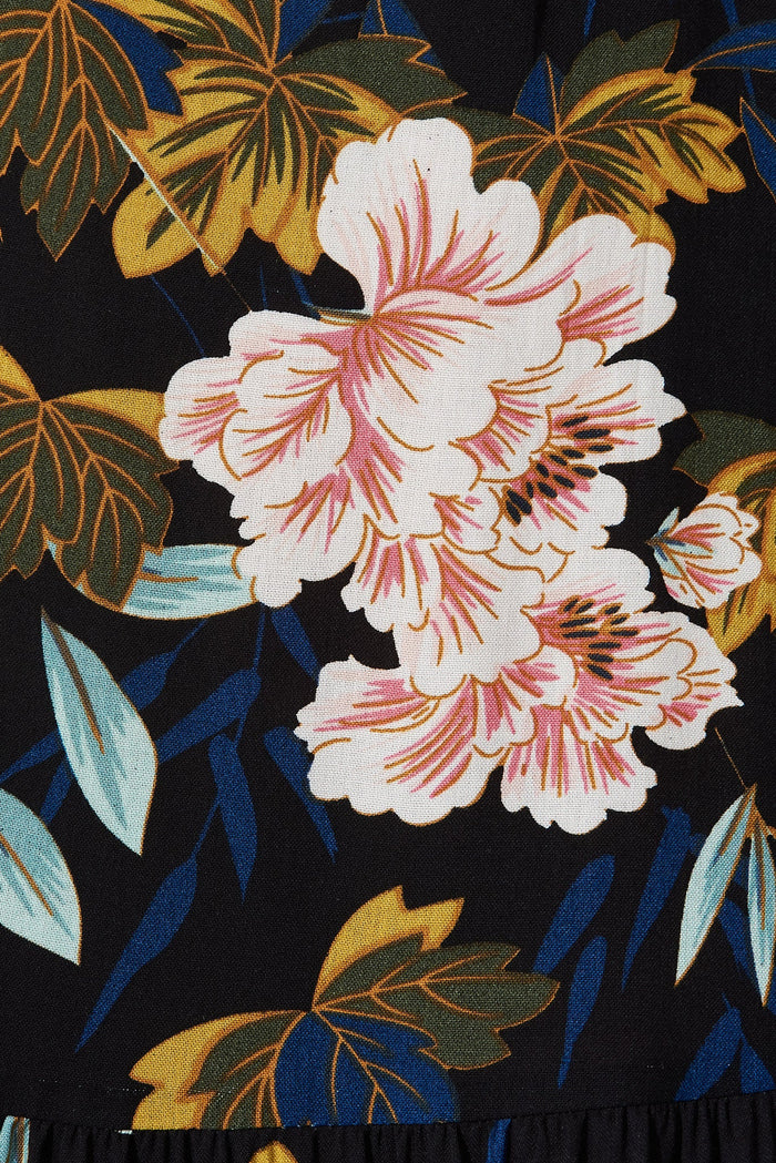 Prissa Dress In Black With Green Floral - fabric