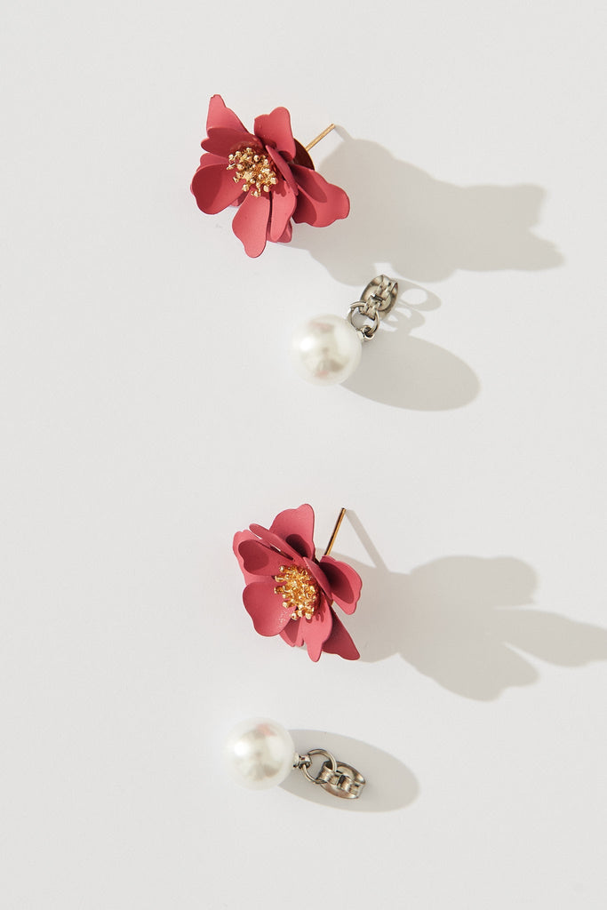 August + Delilah Arlie Flower Stud Earrings In Hot Pink - full