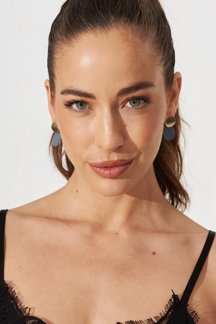 August + Delilah Gloria Earrings In Grey With Gold - front
