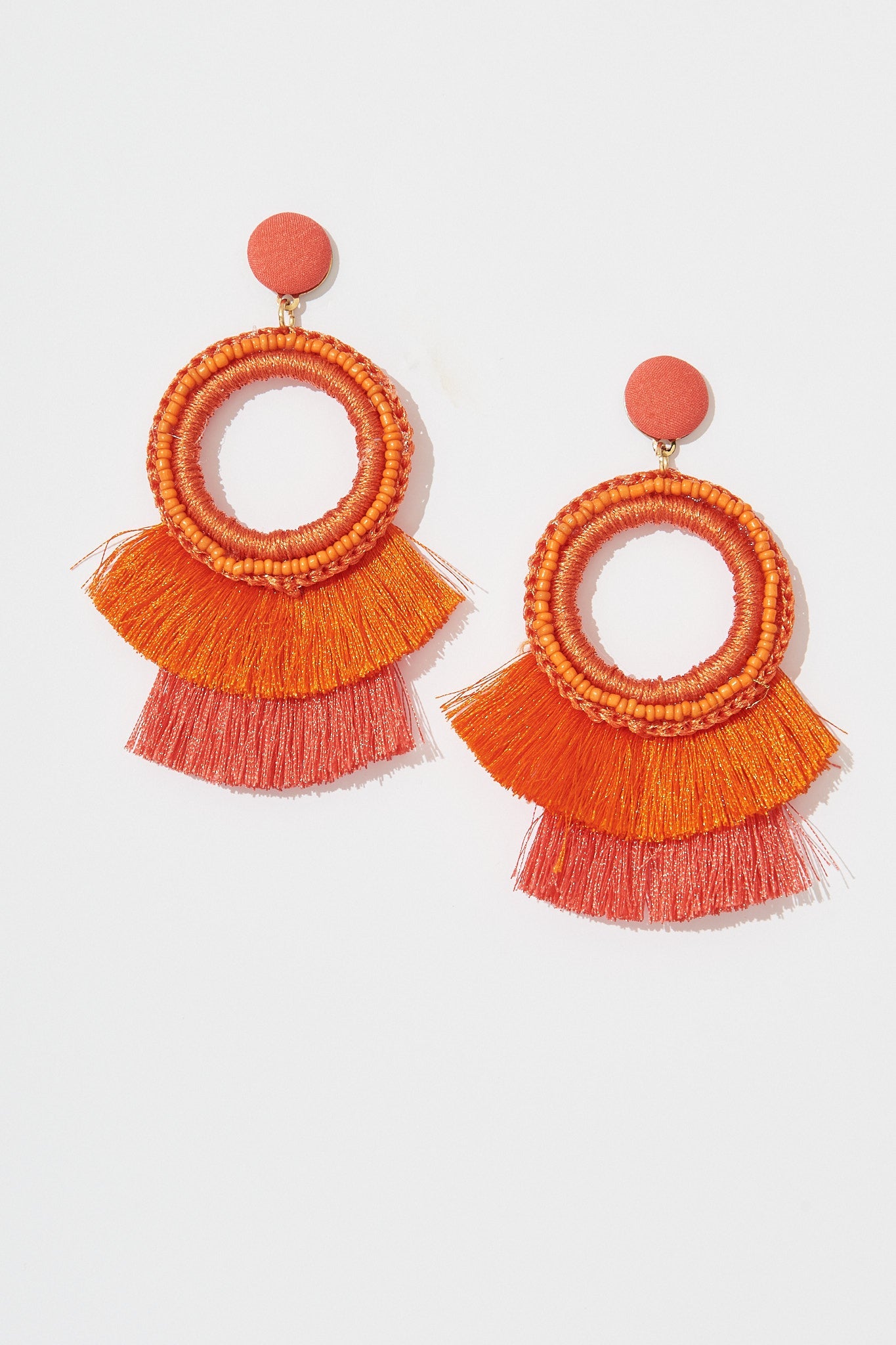 August + Delilah Katrisha Drop Earrings In Coral Tassles - St Frock (Dev)