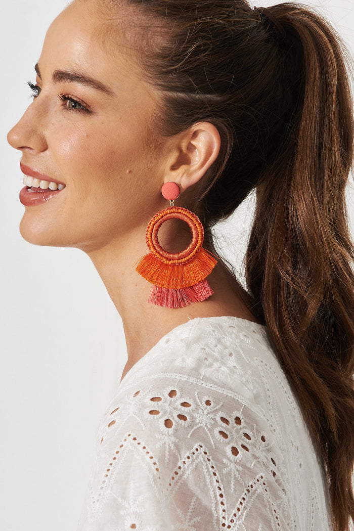 August + Delilah Katrisha Drop Earrings In Coral Tassles - St Frock (Dev)