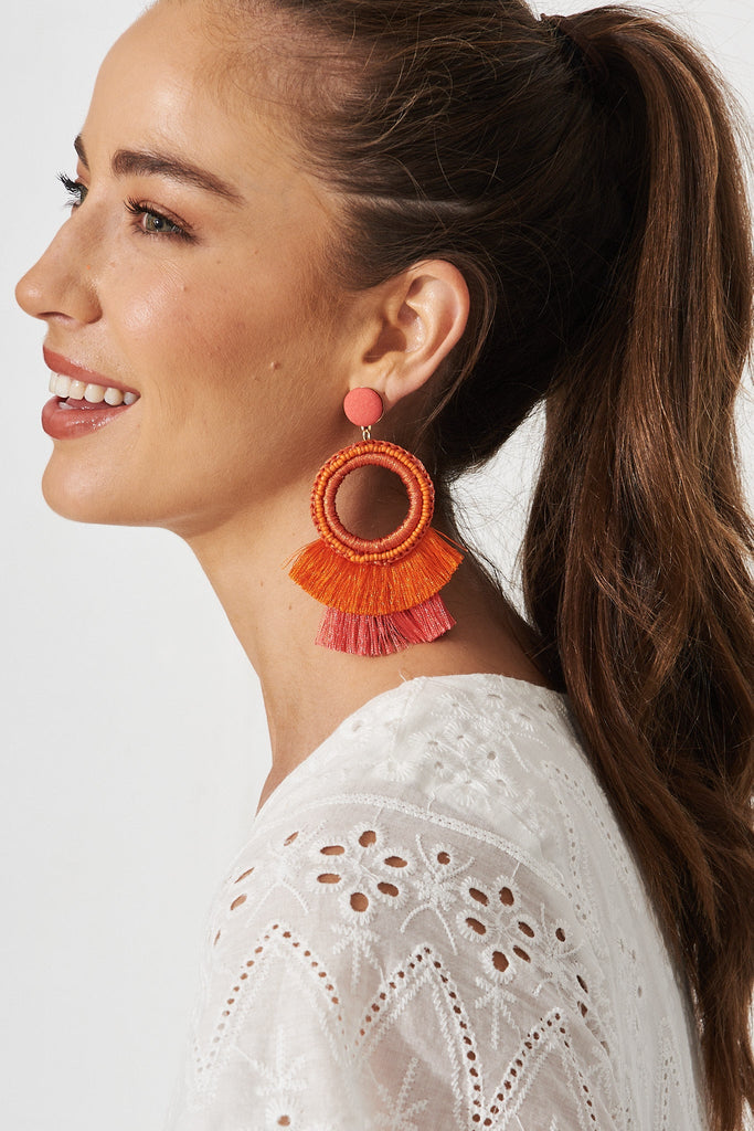 August + Delilah Katrisha Drop Earrings In Coral Tassles - St Frock (Dev)