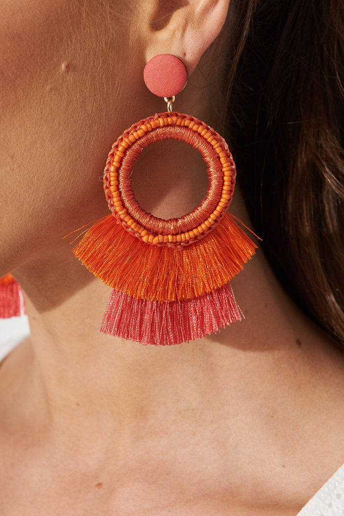 August + Delilah Katrisha Drop Earrings In Coral Tassles - St Frock (Dev)