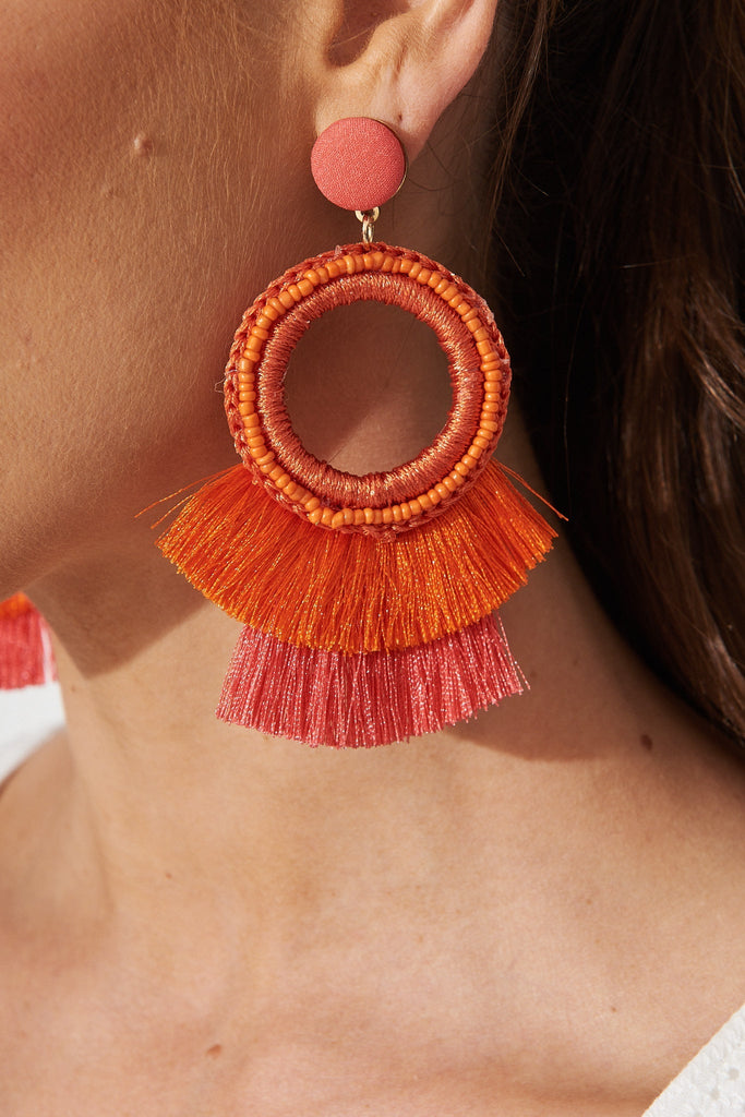 August + Delilah Katrisha Drop Earrings In Coral Tassles - St Frock (Dev)
