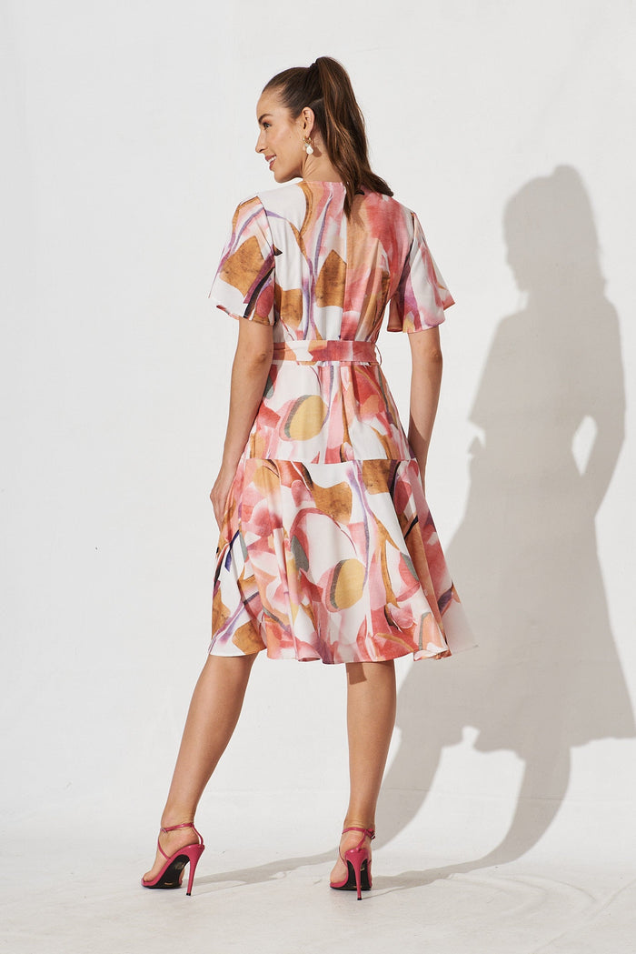 Lacey Wrap Dress In White With Multi Apricot Floral - back