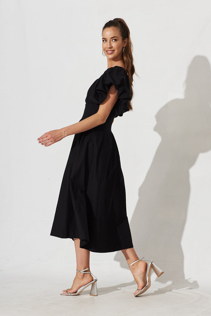 Amabelle Midi Dress In Black Cotton - side