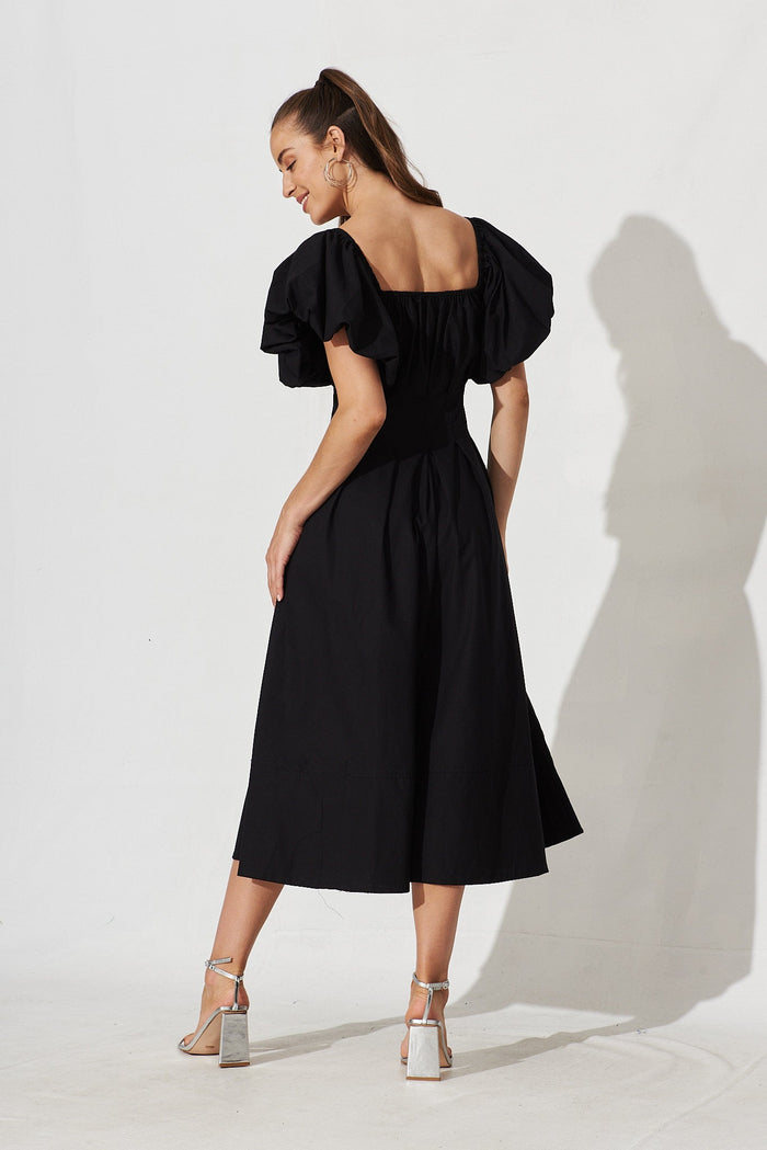 Amabelle Midi Dress In Black Cotton - back
