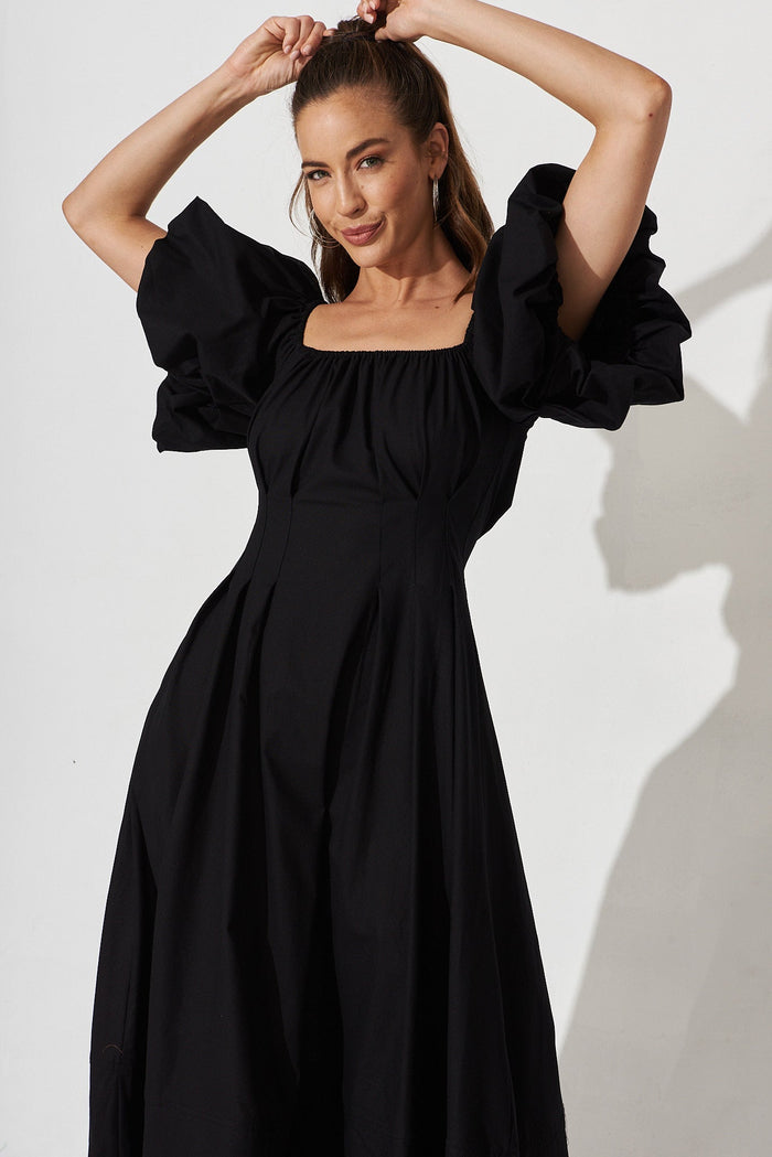 Amabelle Midi Dress In Black Cotton - front