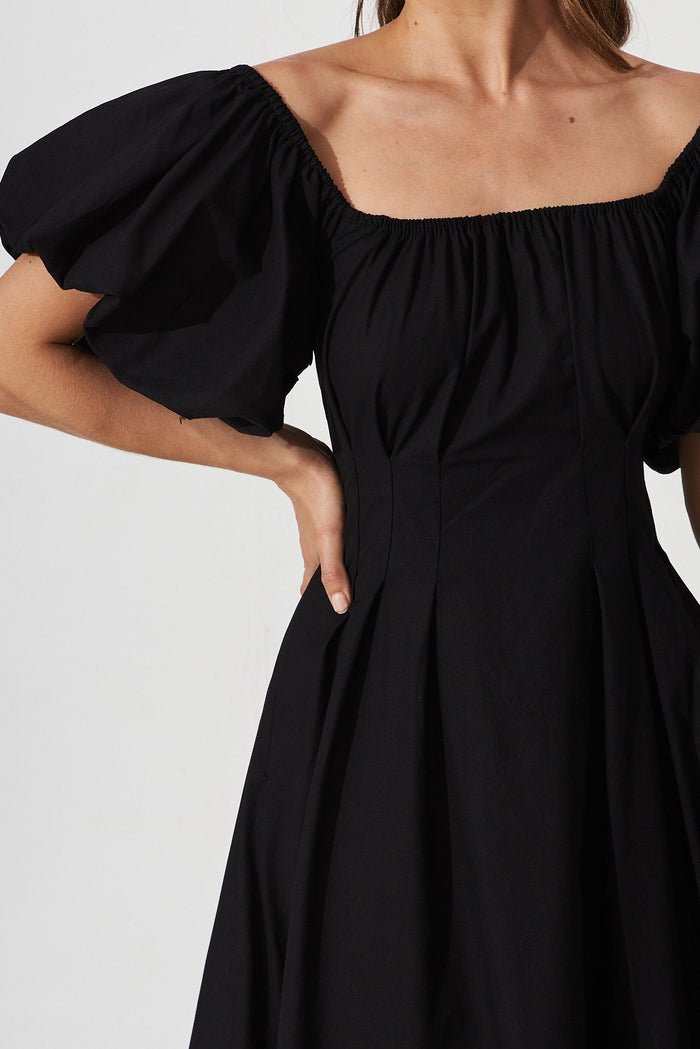 Amabelle Midi Dress In Black Cotton - detail