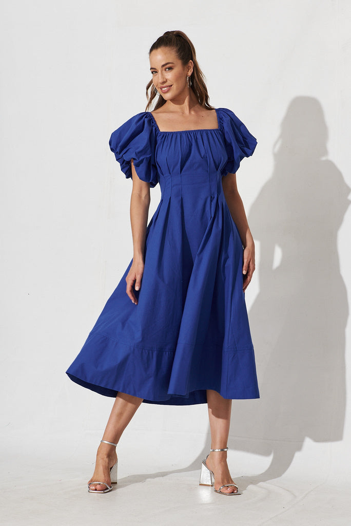 Amabelle Midi Dress In Blue Cotton - full length
