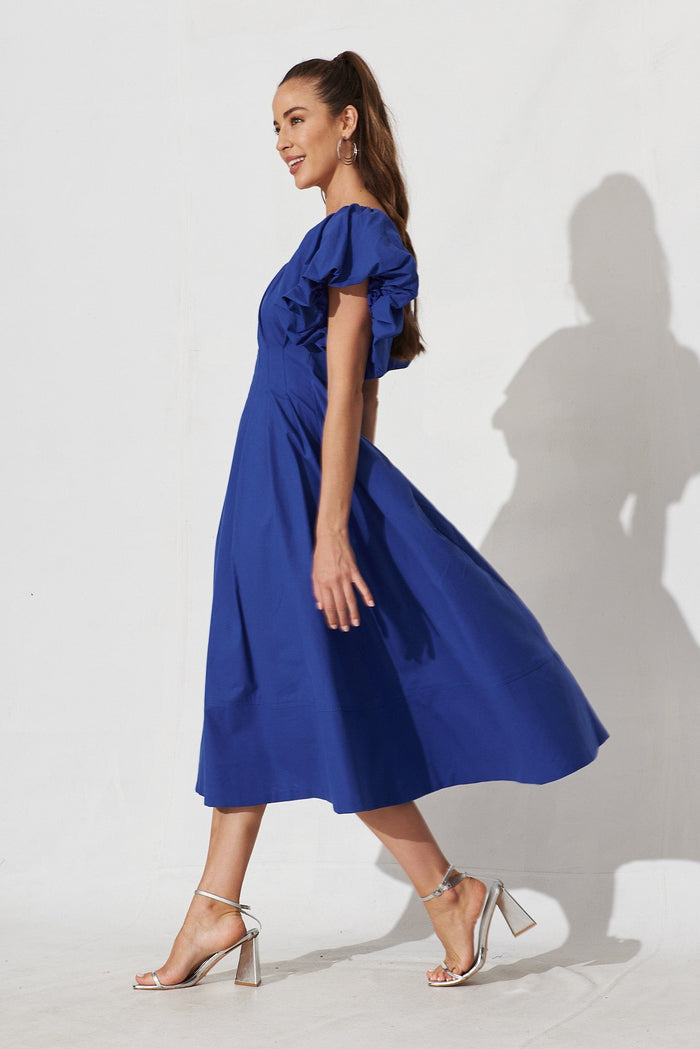 Amabelle Midi Dress In Blue Cotton - side